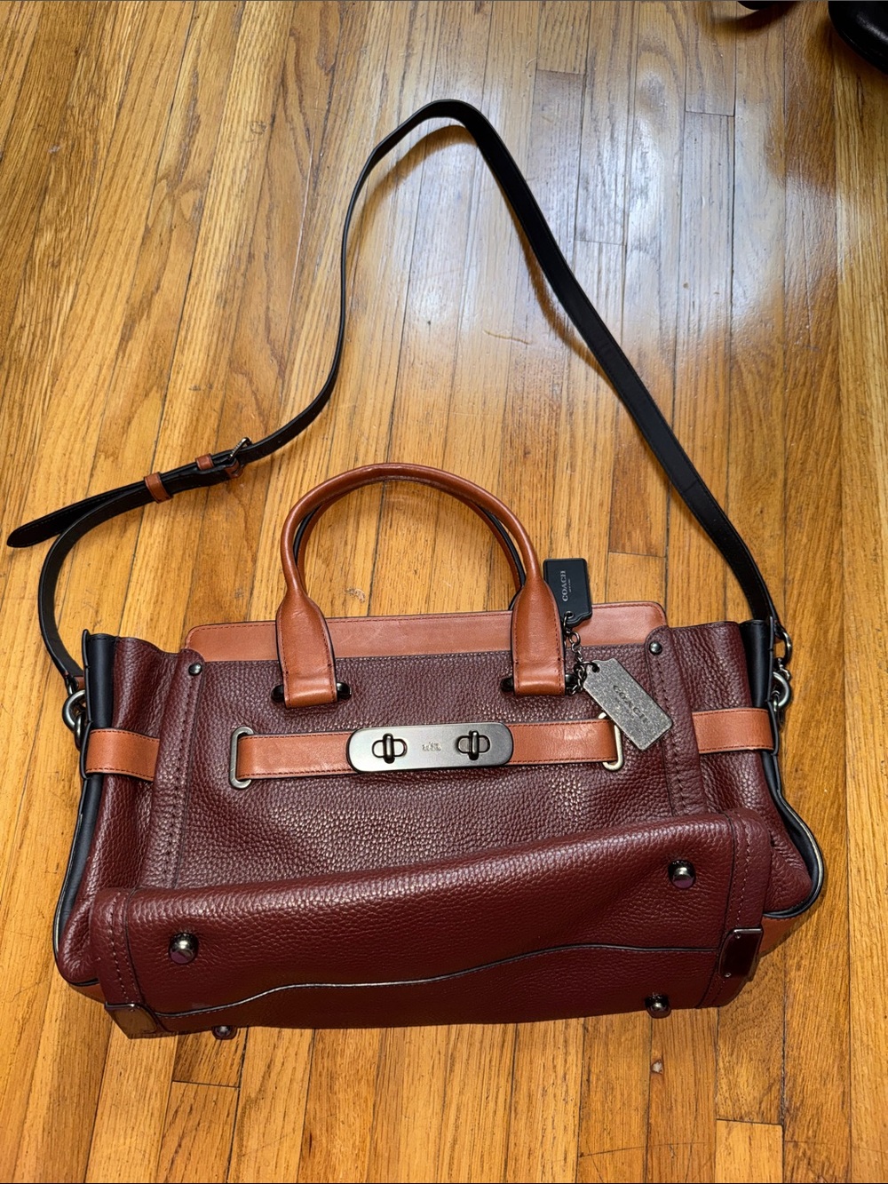 Coach Swagger Satchel~Mahogany & Ginger pebbled leather bag